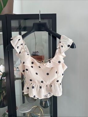 Altar'd State Cream Polka Dot Ruffle Crop Top